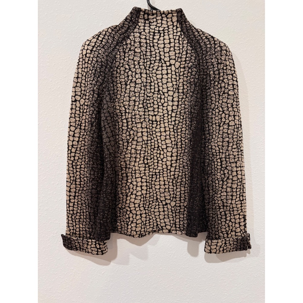 St. John Black Gold Metallic Crocodile Animal Print Zip Up Jacket Blazer Size 6 - Picture 7 of 13